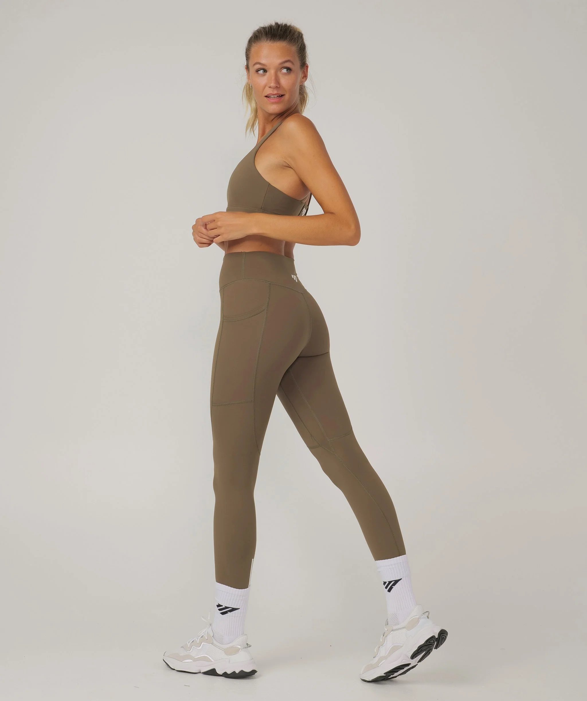 Hype Pocket Full Length Leggings (Khaki) by OneMoreRep - Image 3